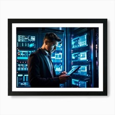 Listing image for Man Using Tablet In Data Center Art Framed Wall Art Poster Canvas Print Picture