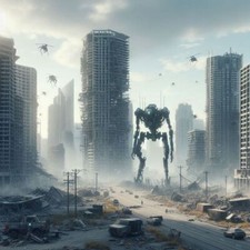 Listing image for AI Robot Takeover Conquest City Ruins Defeat Robots Aftermath Poster Art Print C