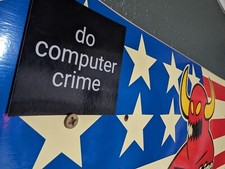 Listing image for Cybersecurity "Do Computer Crime" 2.75" x 2.75" black vinyl hacker stickers 3pcs