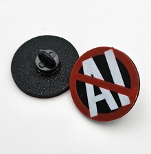 Listing image for No AI 3D Print Pin Badge Gift Anti Artificial Intelligence Artist Maker UK Made