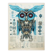 Listing image for Owl Robot Machine Schematic Diagram Engineering Futuristic Wall Art Poster Print