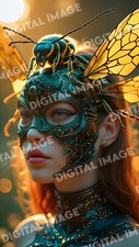 Listing image for Intricate Wasp Mask Portrait – Futuristic Totem Cyberpunk Digital Art Print