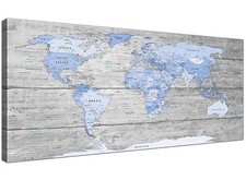 Listing image for Large Blue Grey Map of World Atlas Canvas Wall Art Print 120cm Wide - 1303