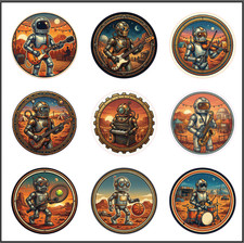 Listing image for Robot retro easy peel sticker selection sheet of 9