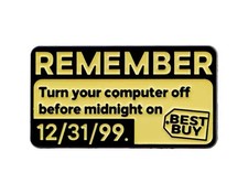 Listing image for Y2K Bug Warning Best Buy Metal Enamel Pin Badge Geek Computer IT Humour