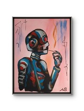Listing image for ORIGINAL ACRYLIC 12x16 ABSTRACT ROBOT PAINTING CANVAS WALL ART EARTH TONES