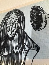 Listing image for Original Outsider Art MECHANICAL ROBOT Mask GUGUE - Blueprint Paper Brut Sci-Fi
