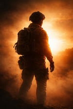 Listing image for Military Soldier Silhouette War Poster Print Framed Canvas Wall Art
