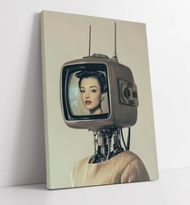 Listing image for COOL 1950S RETRO TELEVISION ROBOT WOMAN FRAMED CANVAS WALL ART PICTURE PRINT